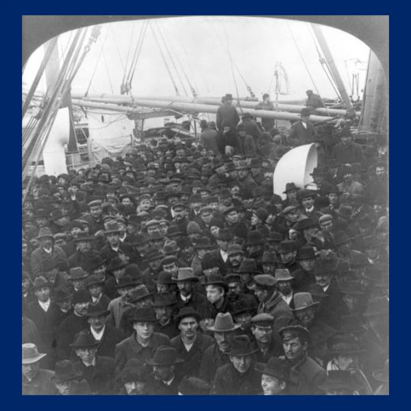 Immigrants on deck of ship